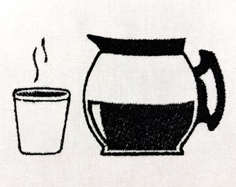 Maskinbroderimönster för kaffekanna och kopp, digital fil
