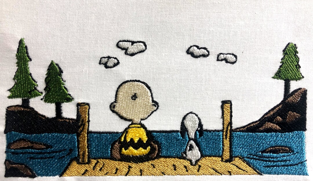 Snoopy and Charlie Brown on Dock Machine Embroidery Design Etsy