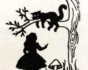 Alice in Wonderland en Cheshire Cat Machine Borduurwerk Patroon Borduurwerk Ontwerp Digitaal Bestand