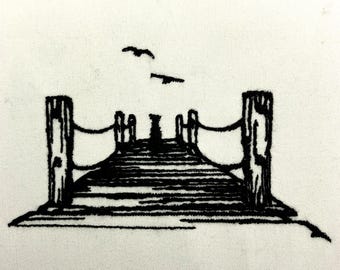 Dog on Dock Embroidery Pattern Lake Embroidery Design Digital File