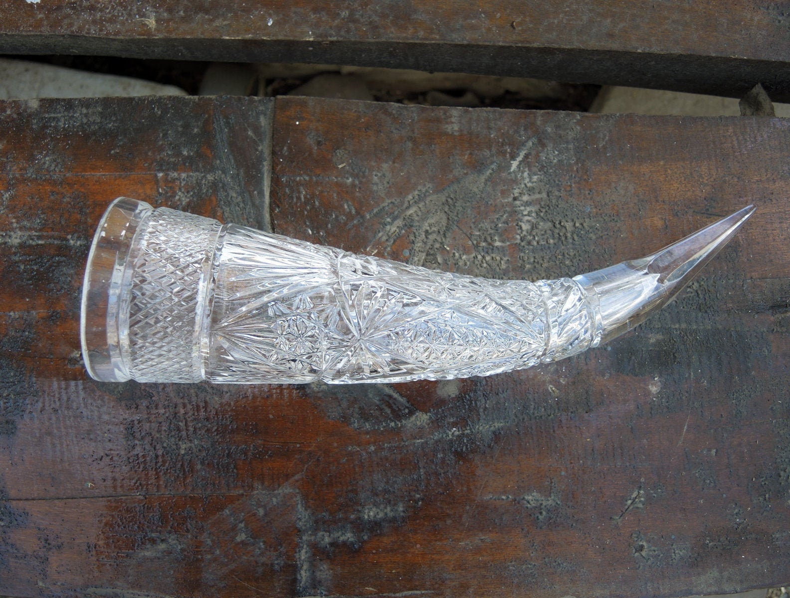 Soviet crystal horn Wine drinking horn Big cut glass horn Etsy