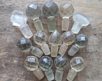 Antique cut glass bottle stopper, Small clear glass stopper, Geometric perfume glass stopper, Retro Glass cork, Rustic Decor