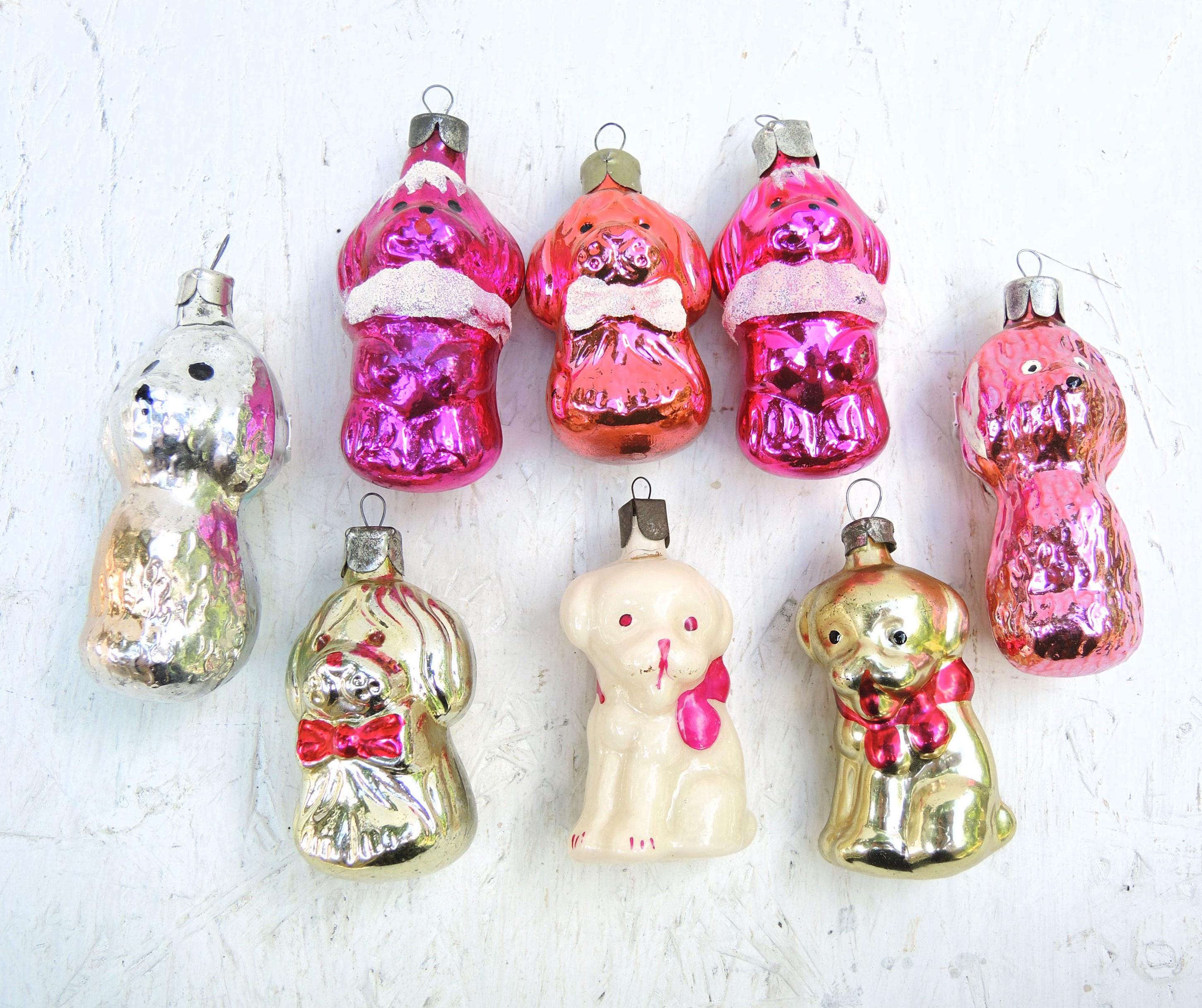 Puppy Christmas Ornament, Funny Dog Figurine, Glass Tree Decoration, Vintage New Year Toy, Different Doggie k4