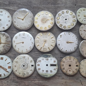 Vintage watch faces, Mid century men&#39;s round watch dial, gold plates numbers - set of 16 - c87