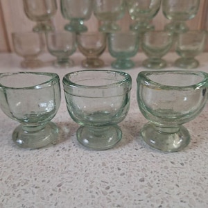 Vintage glass apothecary medical jar for eye washing, Laboratory shot glass, Chemical small jar