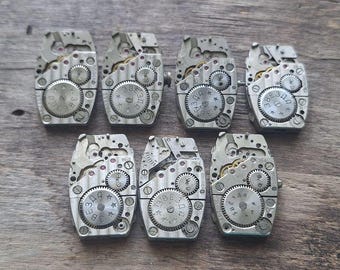 Vintage watch movements, USSR watch mechanism Zvezda, Mid Century Watch Parts from 1950s-1960s - set of 7 - c22