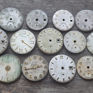 Vintage watch faces, Mid century men&#39;s round watch dial, gold plates numbers - set of 13 - c88