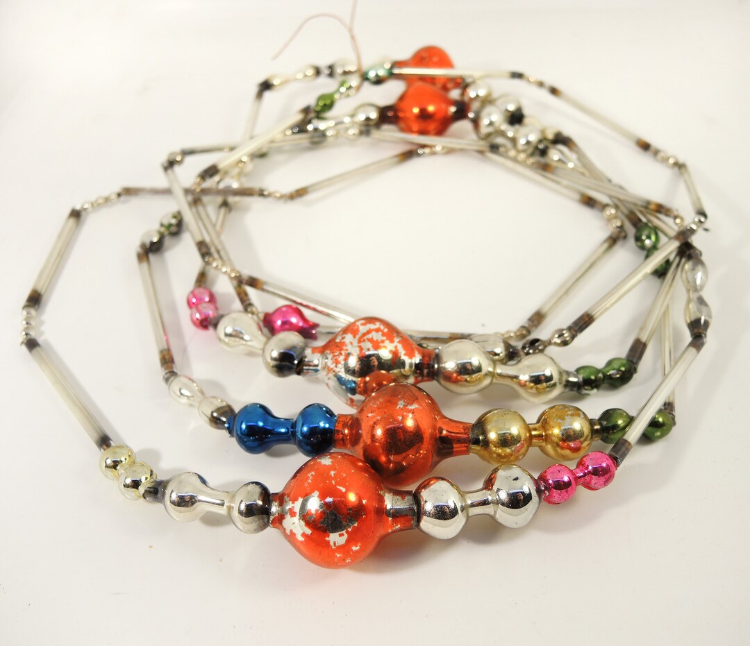 Antique Glass Beaded Garland Christmas Tree Necklace Retro Etsy