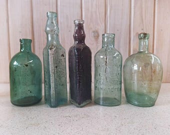Antique different bottle, Triangular bottle, Unique old bottle, Medical Jar, Bottle with inscription - b16