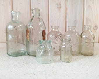 Antique glass bottle, Different Medical bottle, Medical jar, Old small bottle, Chemical glass - b17