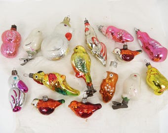 Bird Christmas Ornaments, USSR Tree Decoration, Glass Parrot, Penguin, Pelican, Rooster, Chick, Nightingale, Sparrow, Retro Mercury Decor k7