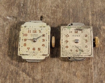 Vintage Swiss Watch Mechanism Sultana and Hona, Watch Movements with Face, Small Watch Mechanism - set of 2 - c81