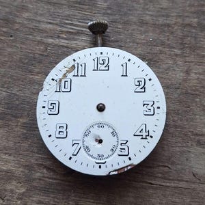 Vintage Pocket Watch Movement, Antique Brass Watch Movement with Porcelain Face, Big Round Mechanism with Dial - c6