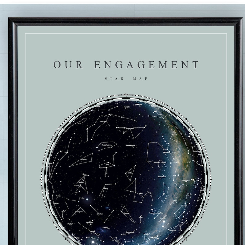 in Farrow /& Ball Pale Powder colour or your choice of colour Engagement gift Star Map