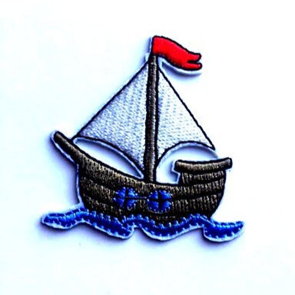 Sailboat embroidery Patch Applique / Ocean SailBoat Applique Notion Iron On Decal/ Sailboat Red Flag Craft Clothing Ideas for Ocean lovers