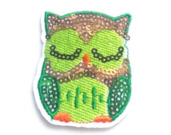 Green Owl Iron on Patch/ Owl Appliques/ Sewing notion embellishments/ Kids Clothing accessories