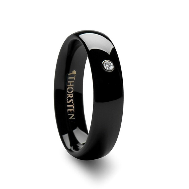 Comfort Fit Ring Classic Ring Diamond Wedding Band Couple Ring Gift Ring Modern Ring Round Black Ceramic Ring Stylish Ring