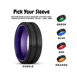 Black Brushed Grooved Tungsten Ring, Mens Tungsten Band, Tungsten Wedding Ring, Mens Wedding Band, Tungsten Ring, Engraved Tungsten Ring