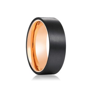Black Brushed Ring, Flat Ring, Tungsten Ring, Rose Gold Tungste, Mens Ring, Wedding Band, Anniversary Ring, Engagement Ring, Modern Ring