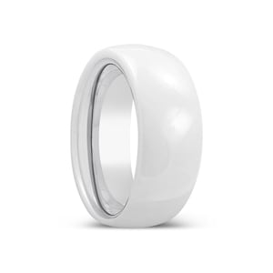 White Ceramic Ring, Domed Ring, Men Ring, Wedding Band, Modern Ring, Gift for Him, Personalized Ring, Silver Tungsten Ring, Promise Ring