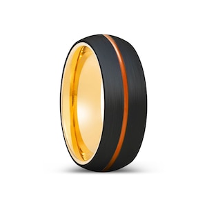 Orange Stripe Titanium Ring, Black Tungsten Ring, Rose Gold Groove Ring, Gold Groove Ring, Tungsten Weeding Band Ring, Anniversary Gift Ring
