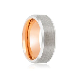 Silver Brushed Ring, Rose Gold Tungsten, Silver Ring, Beveled Edges , Mens Wedding Band, Promise Ring, Stylish Ring, Personalized Ring