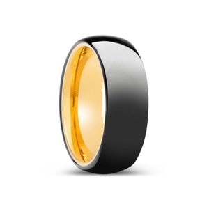 Black Tungsten Ring, Shiny Domed Ring, Promise Ring, Gold Tungsten, Wedding Band, Mens Ring, Personalized Ring, Engagement Ring, Gift Him