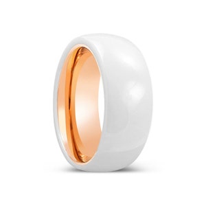 White Ceramic Ring, White Wedding Ring, Domed Ring, Rose Gold Tungsten, Men Ring, Wedding Ring, Engagement Ring, Classic Ring, Promise Ring