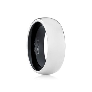 Silver Brushed Domed White Tungsten Ring, Black Groove Ring, Brushed Tungsten Ring, Silver Brushed Ring, White Tungsten Ring, Wedding Rings