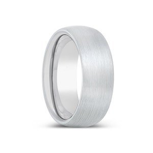 White Brushed Ring, Domed Ring, White Tungsten Ring, Silver Ring, Classic Ring, Wedding Band, Tungsten Carbide, Personalized Ring, Gift Him