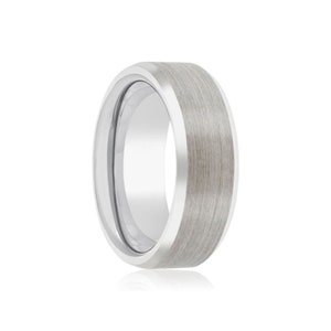 Silver Brushed Ring, Tungsten Ring, Beveled Edges Ring, Silver Tungsten Band, Mens Tungsten Ring, Tungsten Wedding Ring, Mens Wedding Band