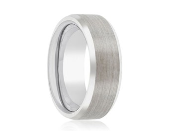 Borstad silverring, volframring, ring med fasade kanter, volframband i silver, volframring för män, volframvigselring för män, vigselring för män