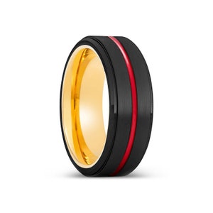 Black Brushed Ring, Tungsten Ring, Red Groove Ring, Promise Ring, Gold Tungsten, Wedding Band, Mens Ring, Personalized Ring, Promise Ring