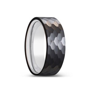 Black Hammered Tungsten, Silver Tungsten Band, Mens Tungsten Ring, Tungsten Wedding Ring, Personalized Ring, Black Ring, Mens Wedding Band
