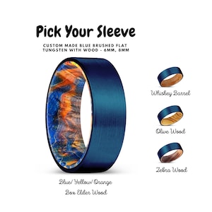 Blue Brushed Tungsten Ring, Wooden Tungsten Ring, Mens Tungsten Band, Tungsten Wedding Ring, Mens Wedding Band, Tungsten Ring, Tungsten Band