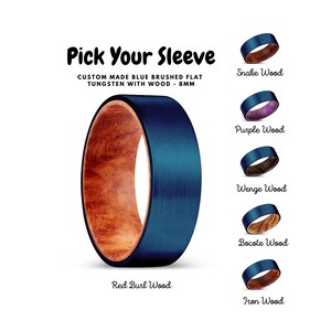 Blue Brushed Tungsten Ring, Wooden Tungsten Ring, Mens Tungsten Band, Tungsten Wedding Ring, Mens Wedding Band, Tungsten Ring, Tungsten Band