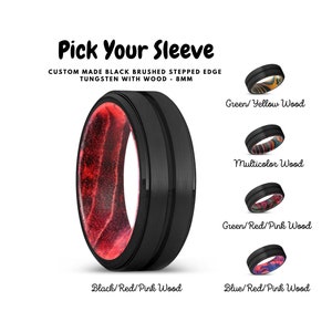 Black Grooved Brushed Tungsten Ring, Wooden Tungsten Ring, Mens Tungsten Band, Tungsten Wedding Band, Mens Wedding Band, Tungsten Carbide