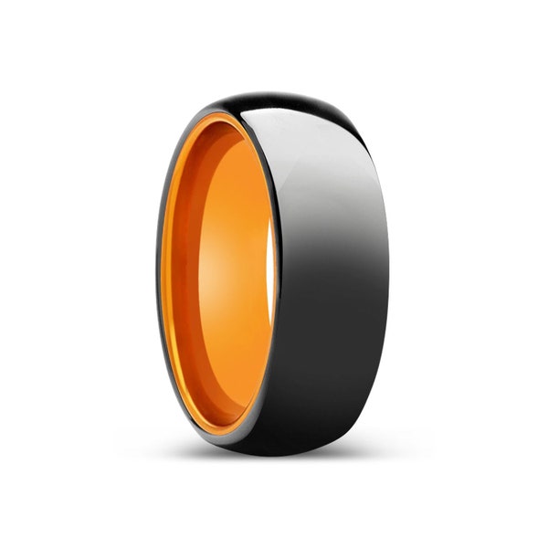 Black Shiny Ring, Domed Ring, Tungsten Ring, Custom Ring, Orange Aluminum Ring, Mens Ring, Women Ring, Unisex Ring, Personalized Ring