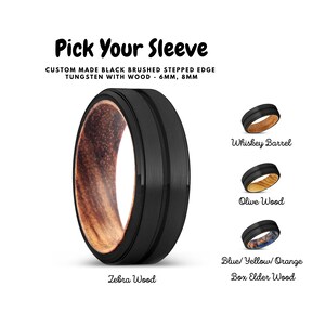 Black Grooved Brushed Tungsten Ring, Wooden Tungsten Ring, Mens Tungsten Band, Tungsten Wedding Ring, Mens Wedding Band, Tungsten Carbide