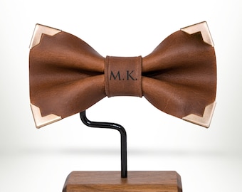 Leather Bow Tie, Leather Bow Tie for Men, Bow tie with Metal corners, Personalized gift, Groomsmen, Wedding gifts