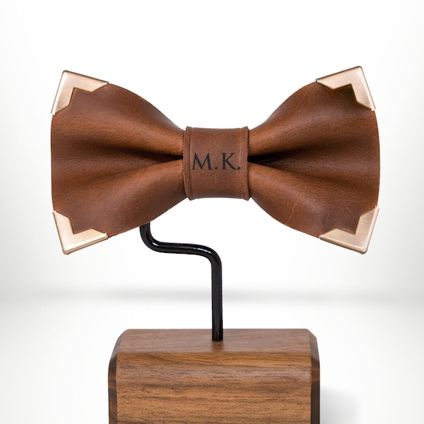 Leather Bow Tie, Leather Bow Tie for Men, Bow tie with Metal corners, Personalized gift, Groomsmen, Wedding gifts