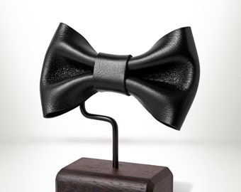 Luxury Black Wedding Bow Tie, Gloss Leather, leather bow tie for men, black bow ties, husband gift, groomsmen bow tie, mens bow tie,