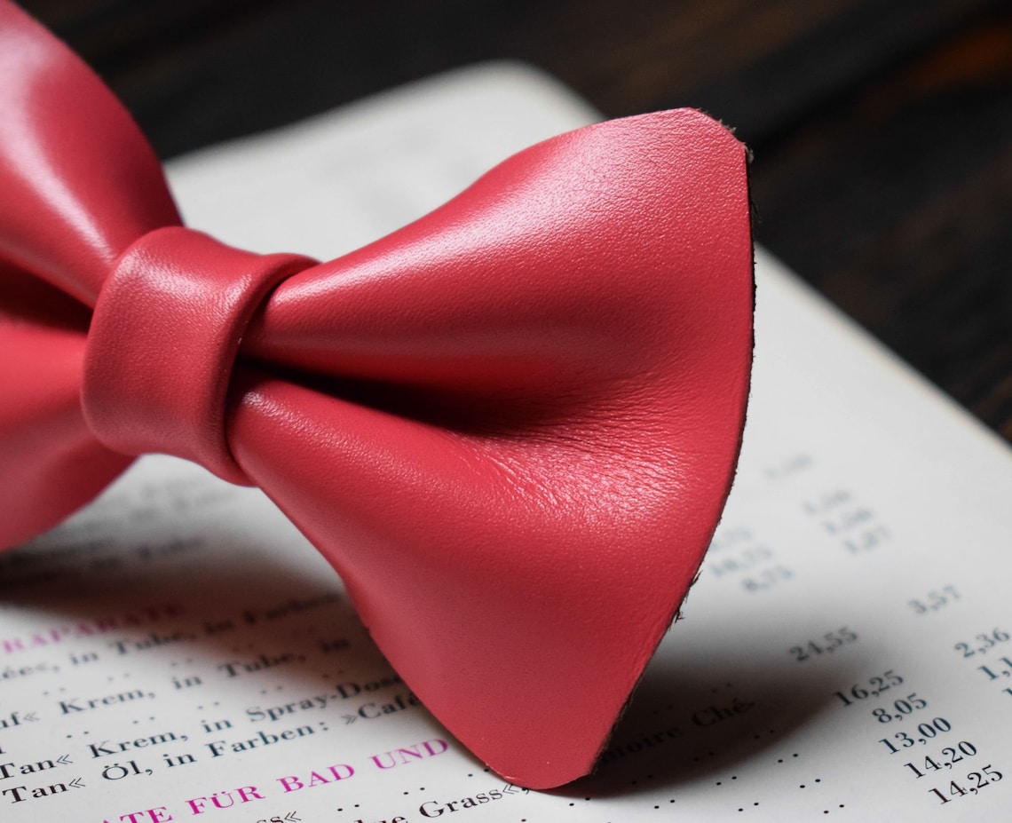 Pink Leather Bow Tie Leather Bow Tie Wedding Bow Tie Etsy