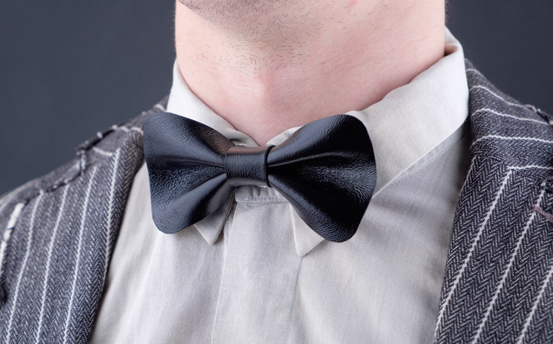 Black Leather Bow Tie Men's Leather Bow Tie Father's - Etsy