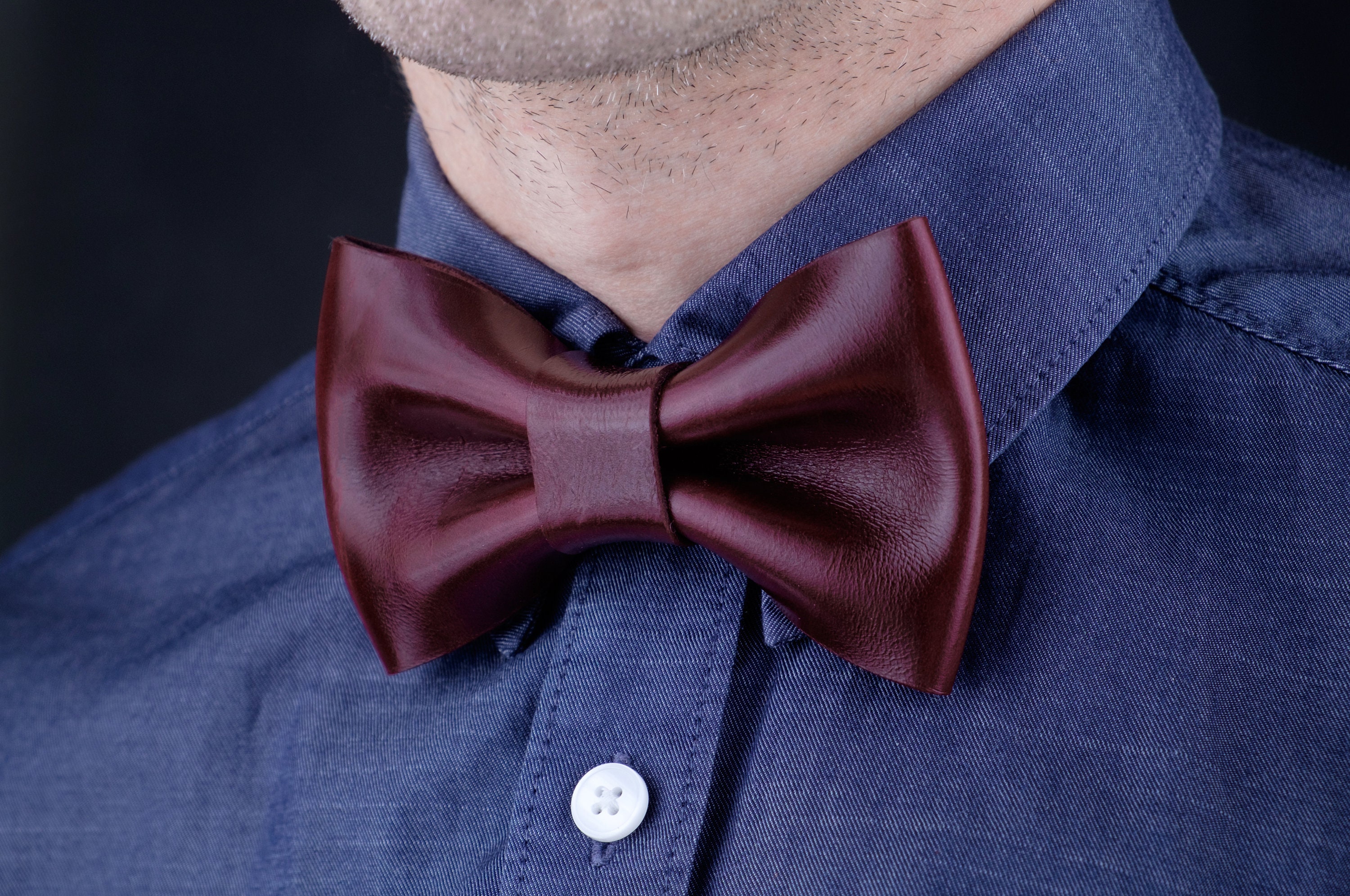 Luxury wedding bow tie leather bow tie for men Burgundy bow Etsy