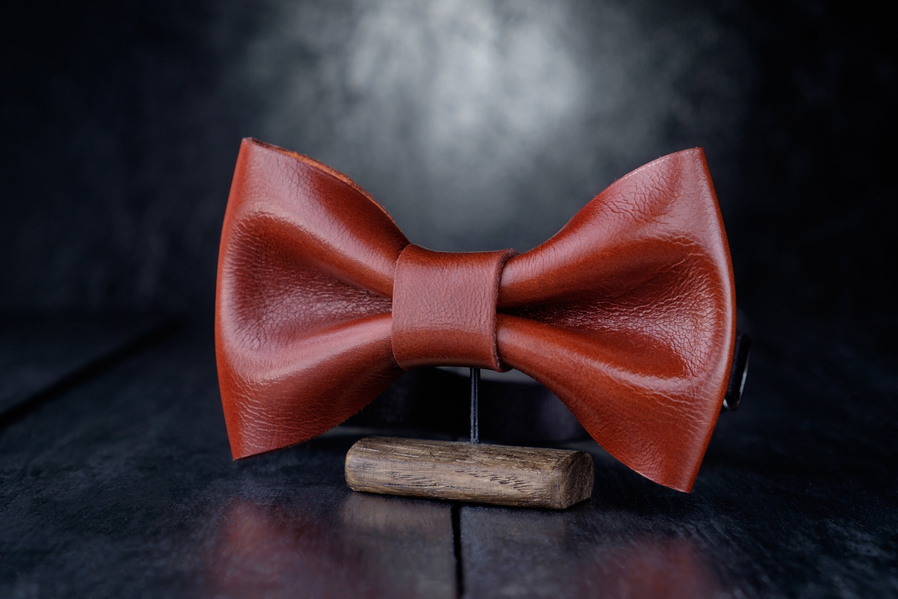 Luxury Brown Wedding Bow Tie Leather Bow Tie for Men Cognac Etsy
