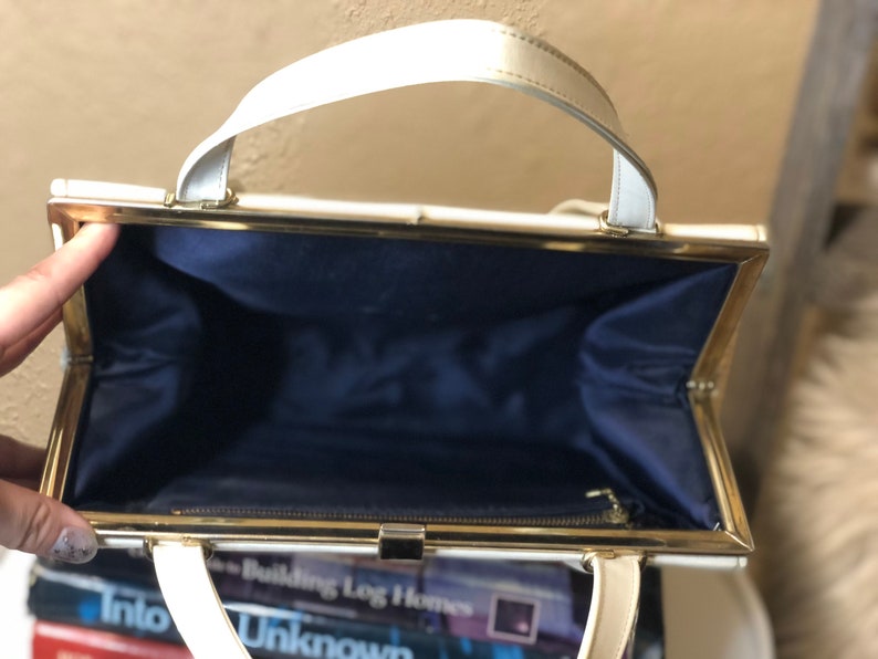 Vintage White Structured Top Handle Hand Bag Vintage White Purse