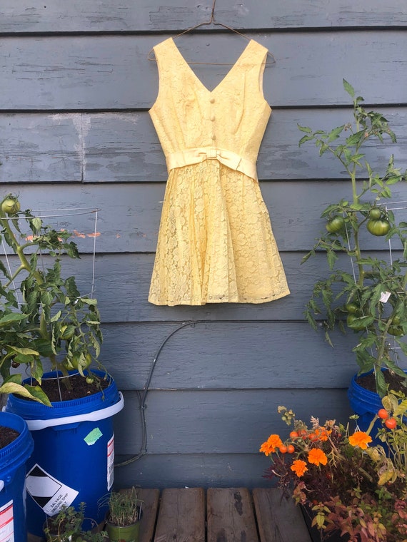 1960s Mini Dress - Vintage Yellow Lace Mod Mini Dr