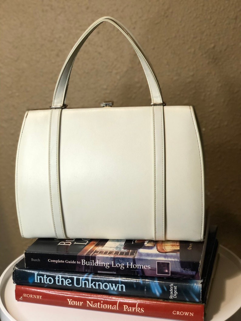 Vintage White Structured Top Handle Hand Bag Vintage White Purse
