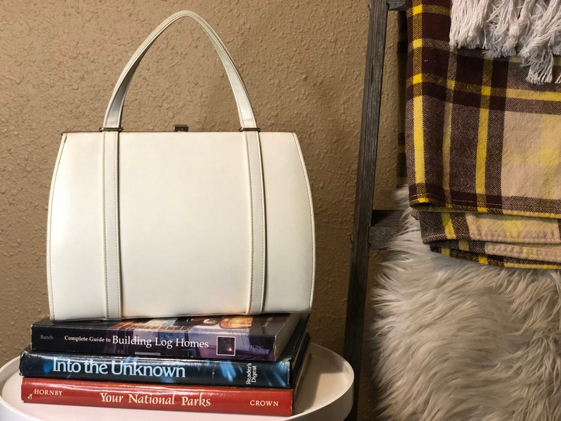 Vintage White Structured Top Handle Hand Bag Vintage White Purse